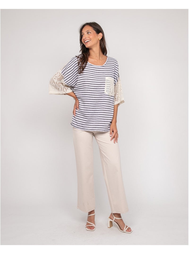 Camiseta a rayas con espalda calada FINLEY Azul - Kiabi