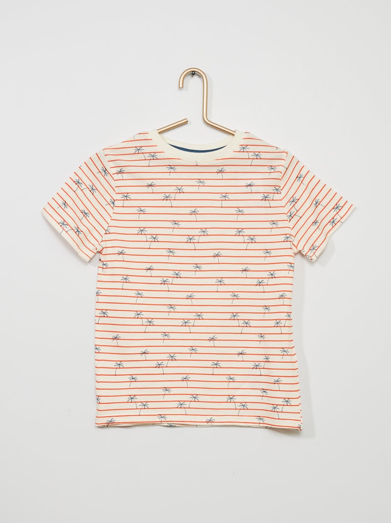 Camiseta a rayas motivo 'palmeras' BEIGE - Kiabi