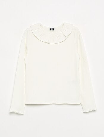 Camiseta acanalada con cuello volante
