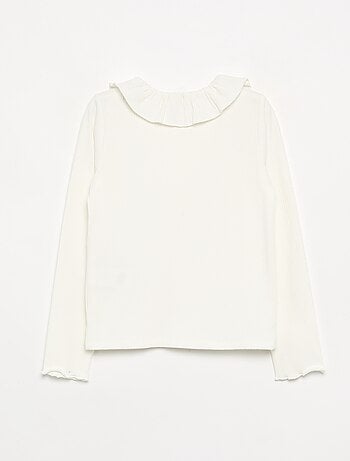 Camiseta acanalada con cuello volante