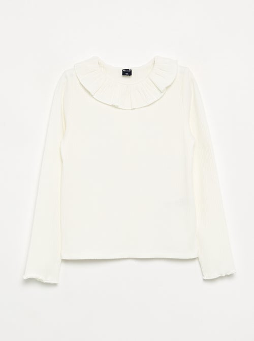 Camiseta acanalada con cuello volante - Kiabi