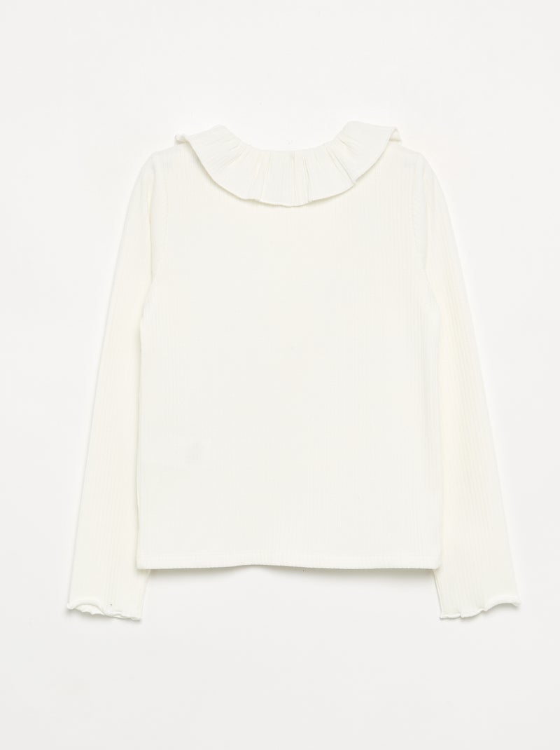 Camiseta acanalada con cuello volante Blanco - Kiabi