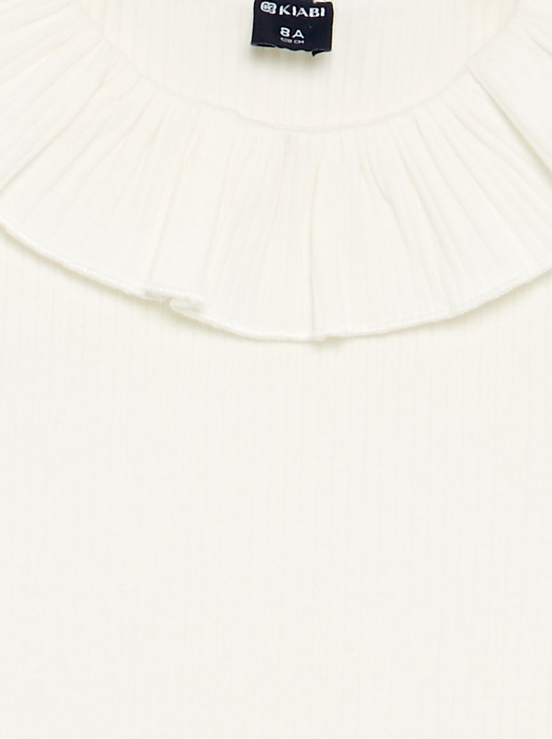 Camiseta acanalada con cuello volante Blanco - Kiabi