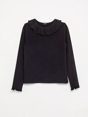 Camiseta acanalada con cuello volante