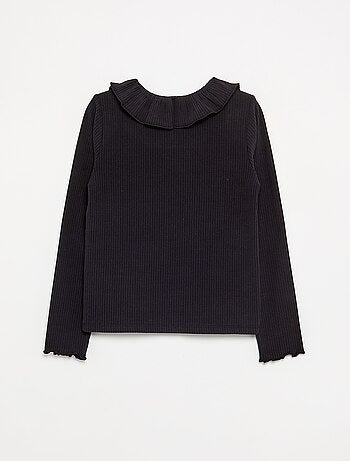 Camiseta acanalada con cuello volante