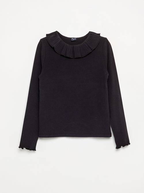 Camiseta acanalada con cuello volante - Kiabi