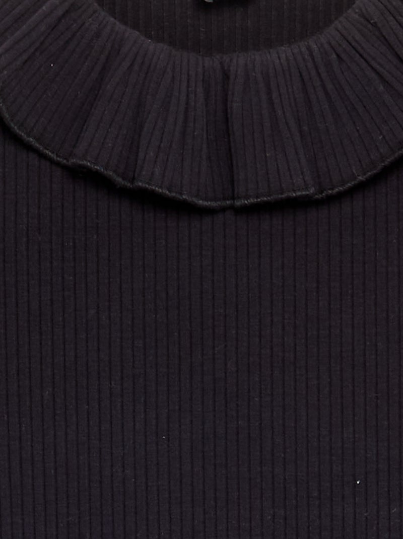 Camiseta acanalada con cuello volante Negro - Kiabi