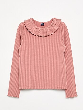 Camiseta acanalada con cuello volante