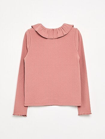 Camiseta acanalada con cuello volante