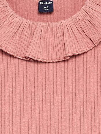 Camiseta acanalada con cuello volante