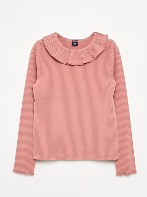 Camiseta acanalada con cuello volante - Kiabi