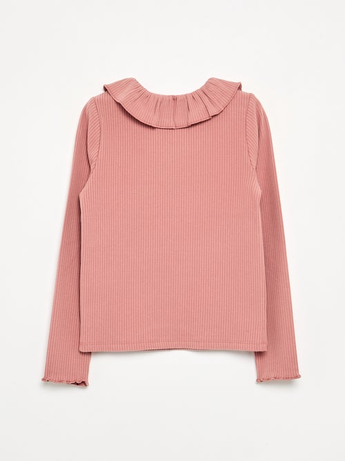 Camiseta acanalada con cuello volante - Kiabi