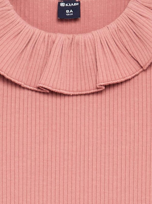 Camiseta acanalada con cuello volante - Kiabi