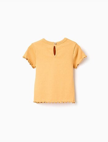 Camiseta acanalada con flor bordada