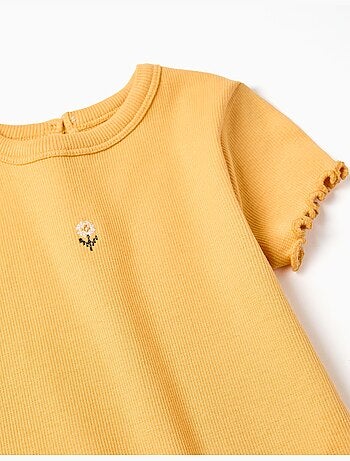 Camiseta acanalada con flor bordada