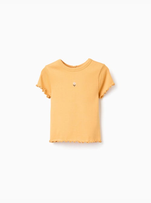 Camiseta acanalada con flor bordada - Kiabi