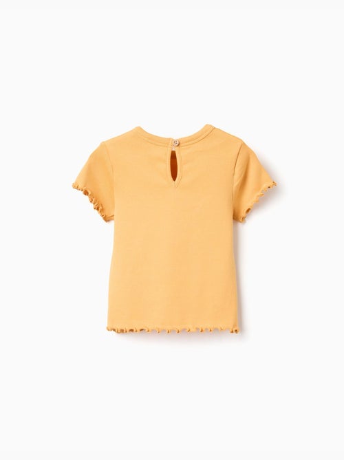 Camiseta acanalada con flor bordada - Kiabi