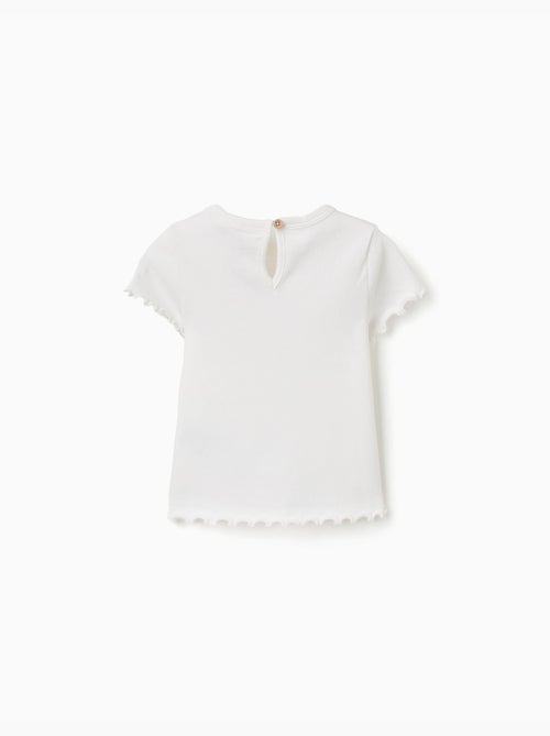 Camiseta acanalada con flor bordada - Kiabi