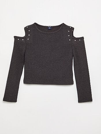 Camiseta acanalada con hombros descubiertos