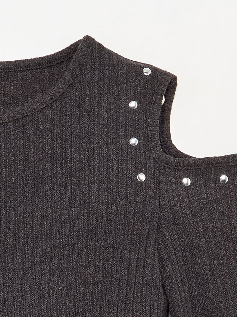 Camiseta acanalada con hombros descubiertos Negro - Kiabi