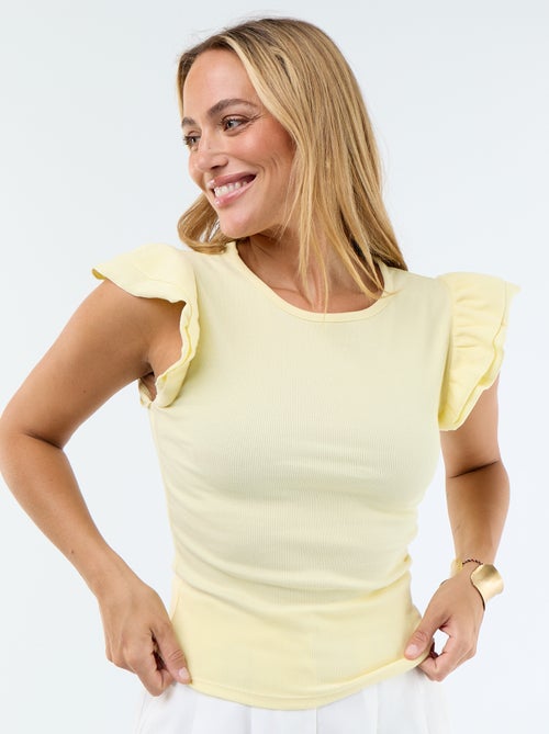 Camiseta acanalada con mangas de volantes - Kiabi