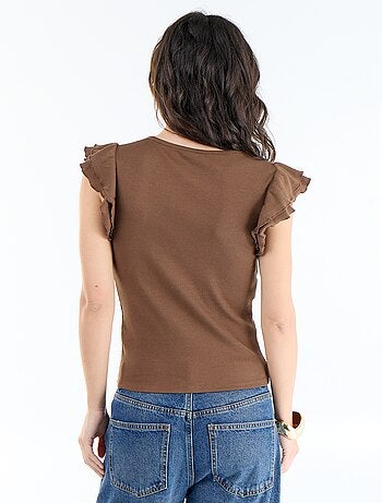 Camiseta acanalada con mangas de volantes