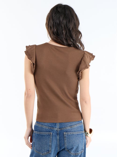 Camiseta acanalada con mangas de volantes - Kiabi