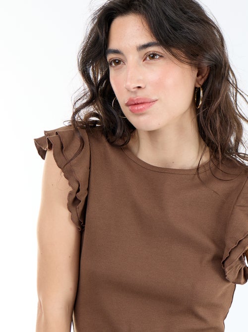 Camiseta acanalada con mangas de volantes - Kiabi