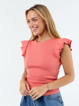 Camiseta acanalada con mangas de volantes