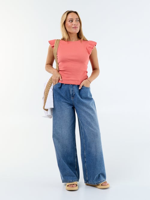 Camiseta acanalada con mangas de volantes - Kiabi