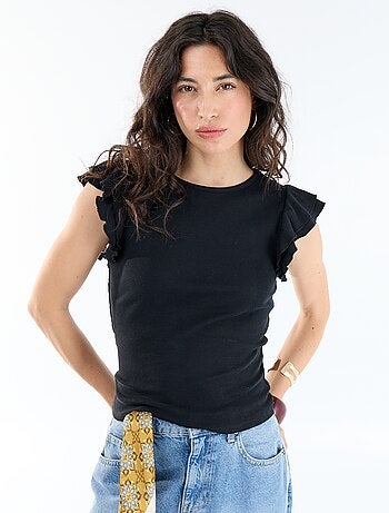 Camiseta acanalada con mangas de volantes