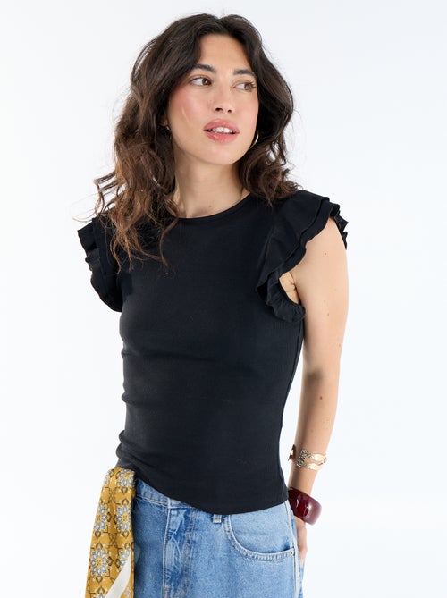 Camiseta acanalada con mangas de volantes - Kiabi