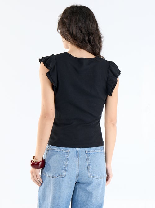 Camiseta acanalada con mangas de volantes - Kiabi