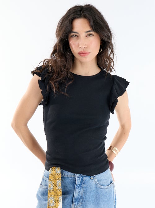 Camiseta acanalada con mangas de volantes - Kiabi