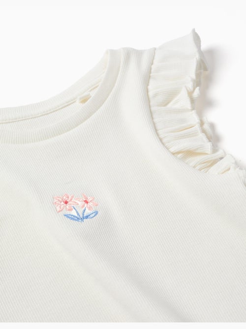 Camiseta acanalada de algodón con volantes y flores - Kiabi