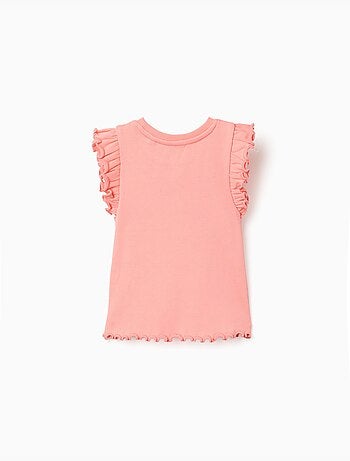 Camiseta acanalada de algodón con volantes y flores