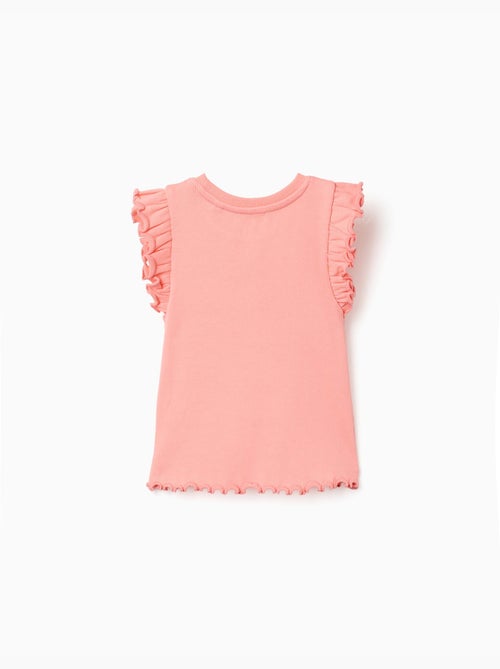 Camiseta acanalada de algodón con volantes y flores - Kiabi