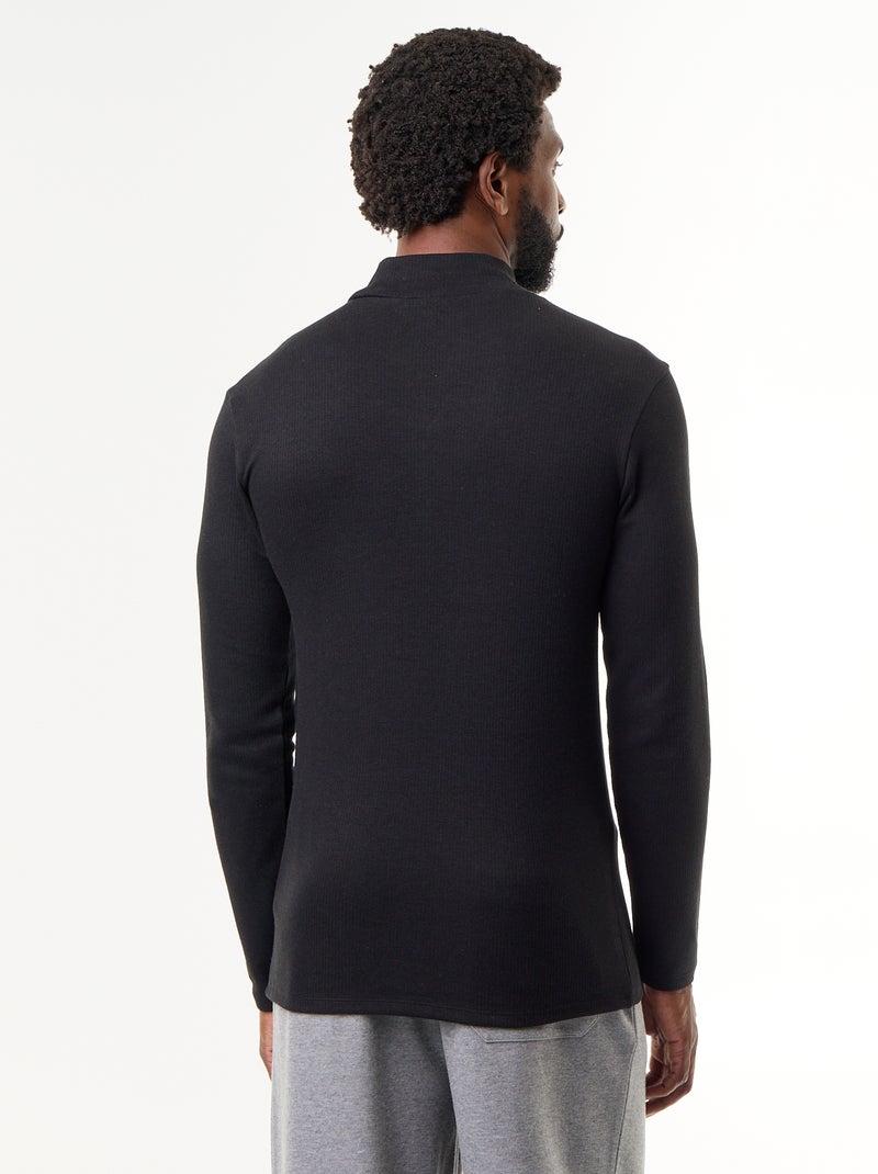 Camiseta acanalada de cuello alto y manga larga Negro - Kiabi