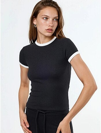 Camiseta acanalada de manga corta con cuello redondo busem