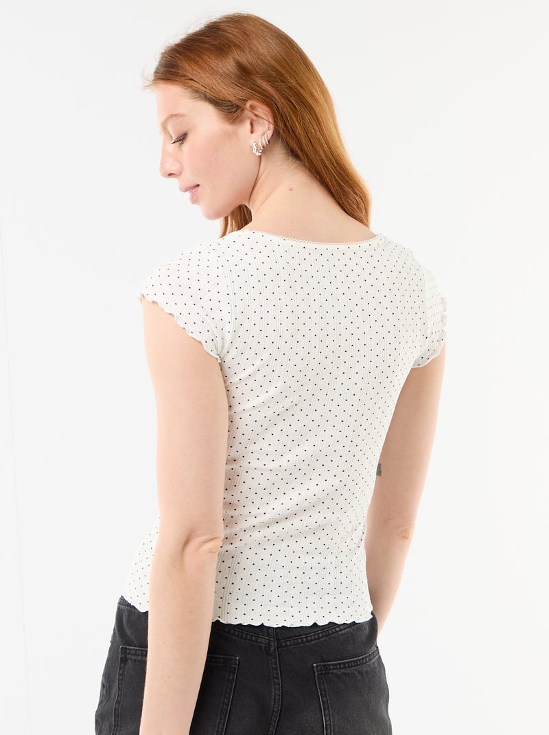 Camiseta acanalada de manga corta con mangas con volantes Blanco - Kiabi