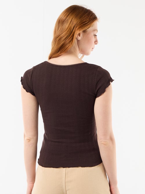Camiseta acanalada de manga corta con mangas con volantes - Kiabi
