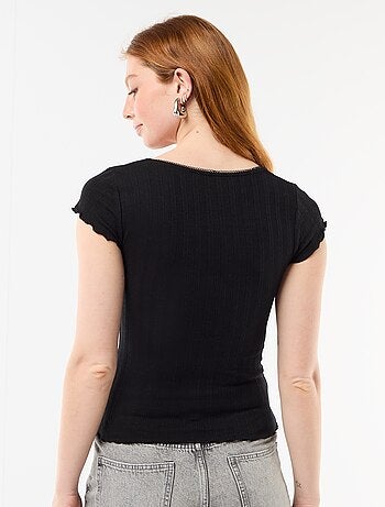 Camiseta acanalada de manga corta con mangas con volantes