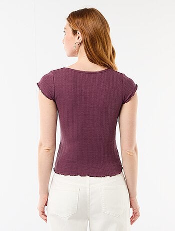 Camiseta acanalada de manga corta con mangas con volantes