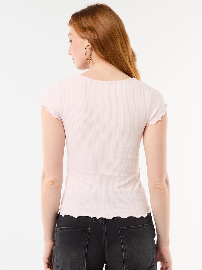 Camiseta acanalada de manga corta con mangas con volantes Rosa - Kiabi