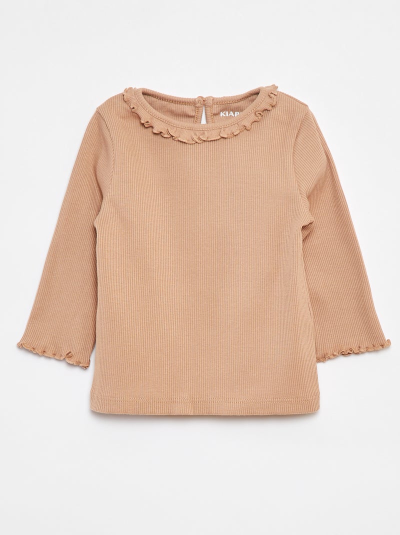 Camiseta acanalada de manga larga Beige - Kiabi