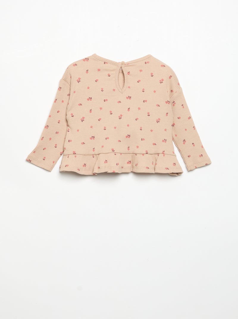 Camiseta acanalada de manga larga Beige - Kiabi