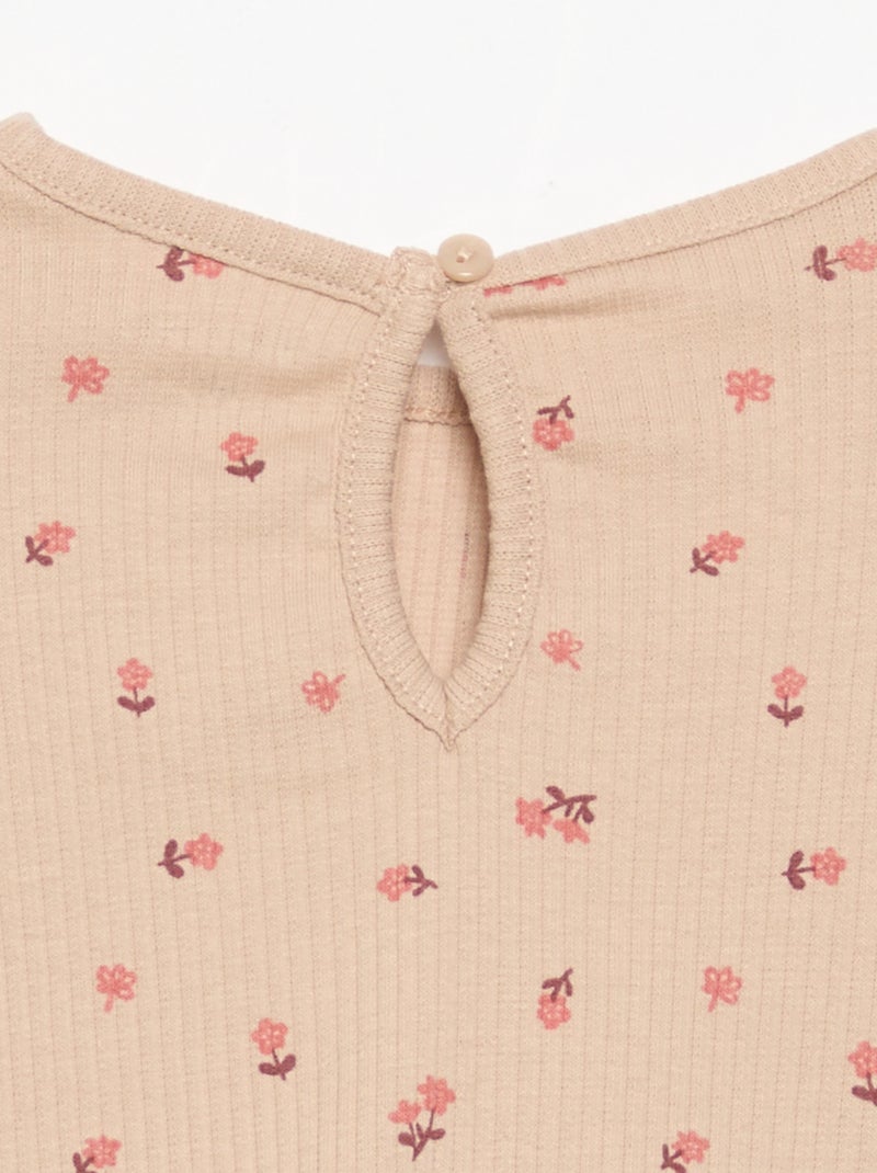 Camiseta acanalada de manga larga Beige - Kiabi