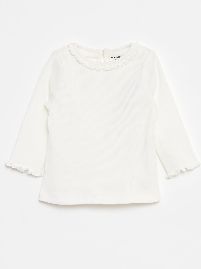 Camiseta acanalada de manga larga Blanco - Kiabi
