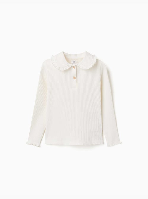Camiseta acanalada de manga larga con cuello con volantes - Kiabi Camiseta acanalada de manga larga con cuello con volantes - Kiabi