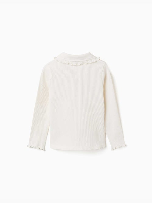 Camiseta acanalada de manga larga con cuello con volantes - Kiabi Camiseta acanalada de manga larga con cuello con volantes - Kiabi